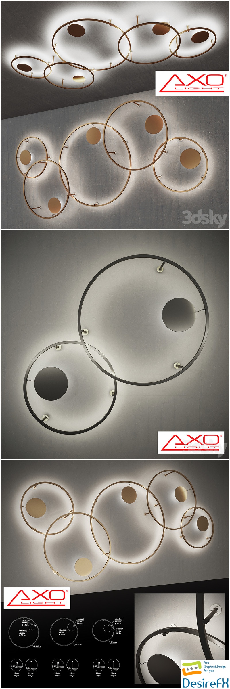 Chandelier AXO light, a series of U-LIGHT, model PLULX090 PLULX120 PLULX160 3D Model