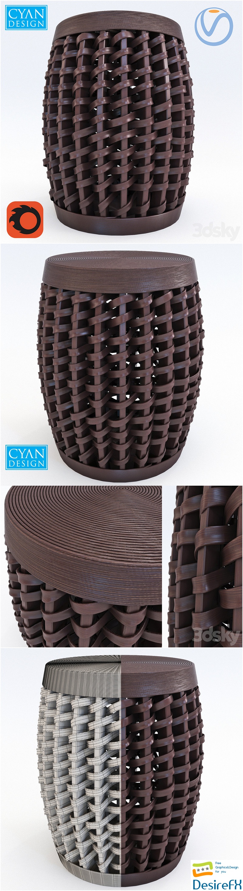 Cyan Design Woven Sienna Stool 3D Model
