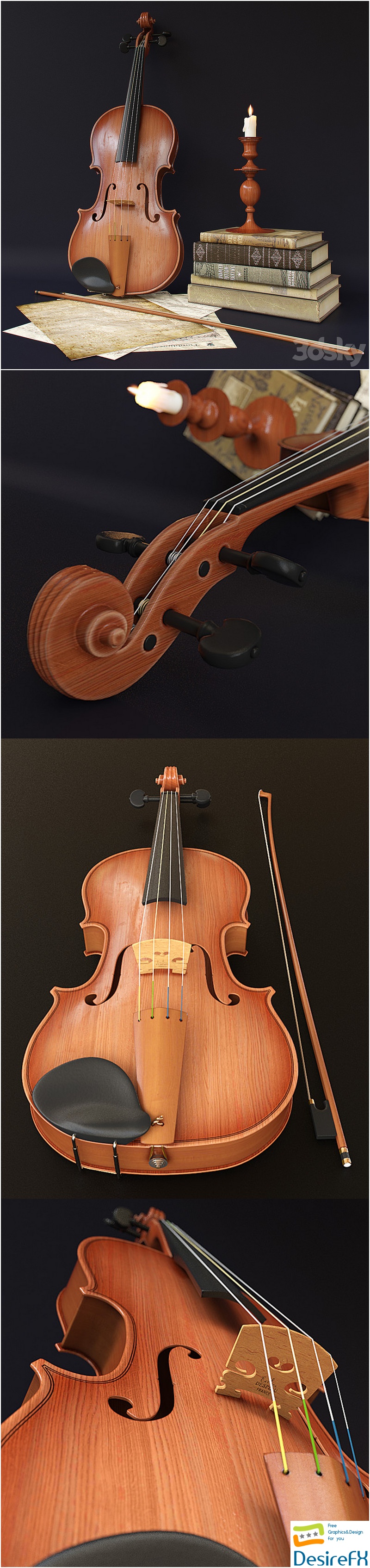 Decorative set of Violin 3D Model