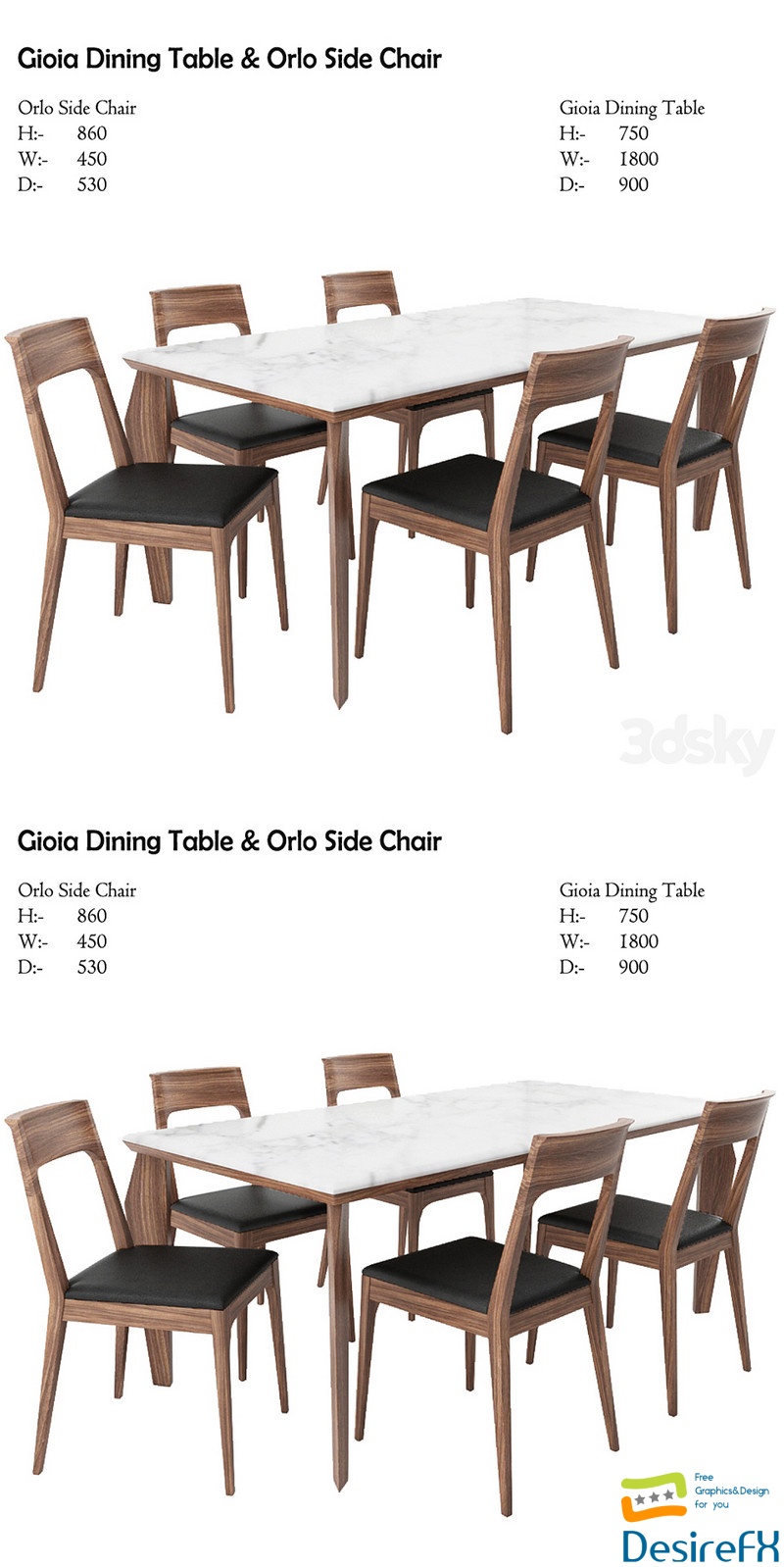 Gioia Dining Table & Orlo Side Chair 3D Model