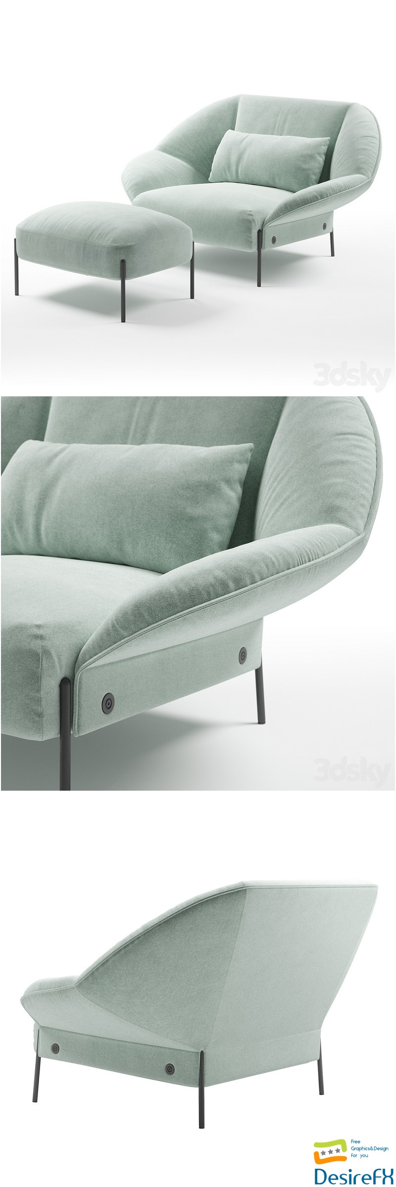 Ligne Roset Paipai armchair, footstool 3D Model
