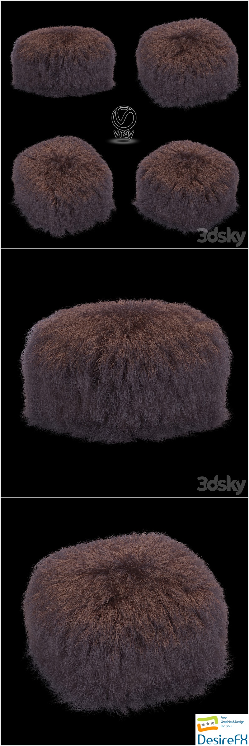 Poof fur Brown 3D Model